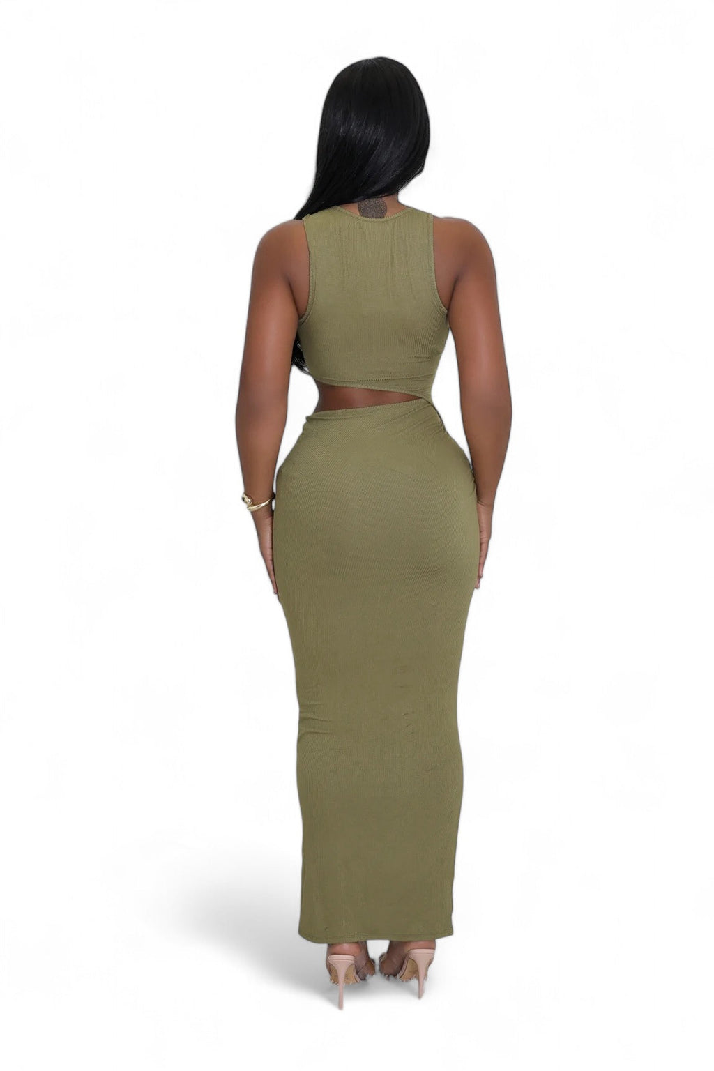 Ribbed Cut Out Slit Maxi Dress