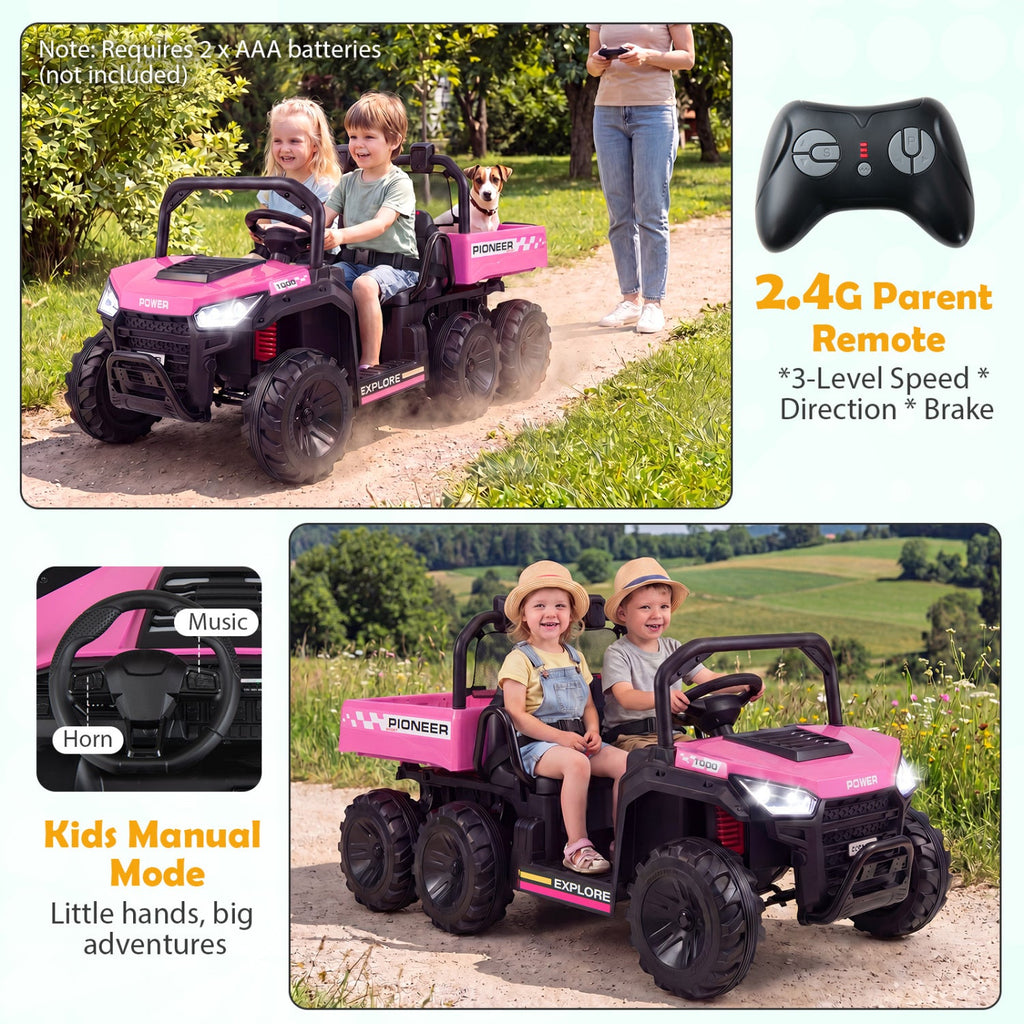 24V 2-Seater Kids Ride on Dump Truck 4WD with Electric Dump Bed and Lights