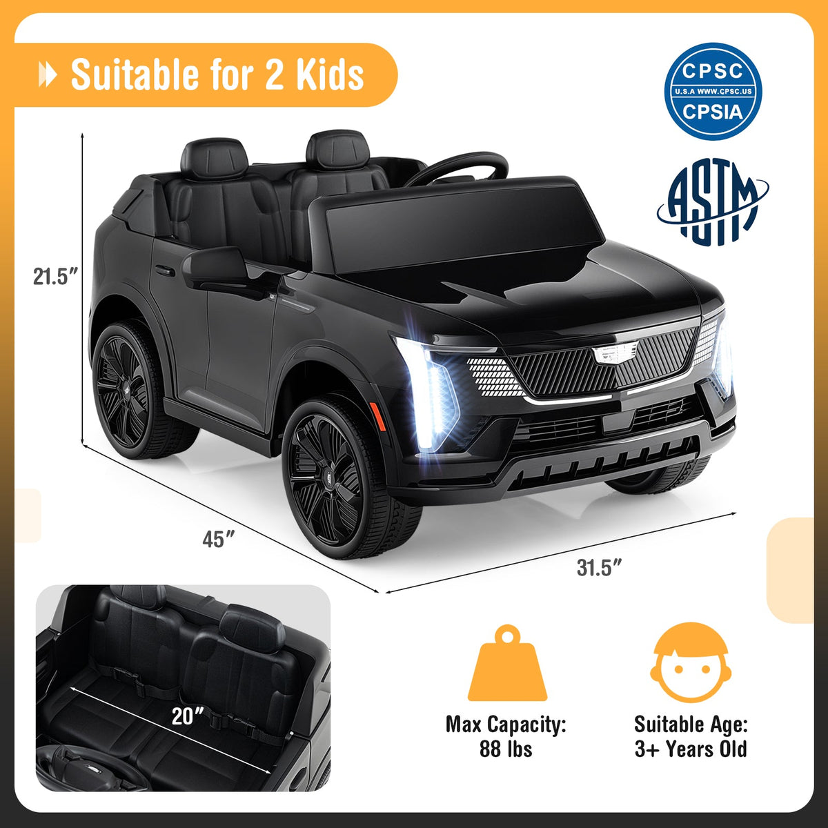 24V Ride on Truck 2-Seater Licensed Cadillac with Remote Control