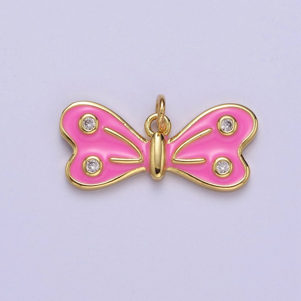 24K Gold Filled 14mm Black, Red, Pink Enamel CZ Dotted Charm | E765 - E767