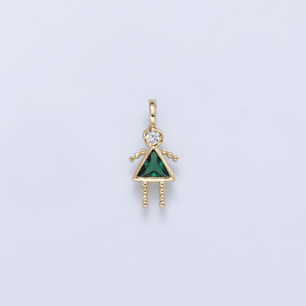 24K Gold Filled 15mm Green, Clear CZ Triangle Little Girl Silhouette Charm | Charms-01263 Charms-01264