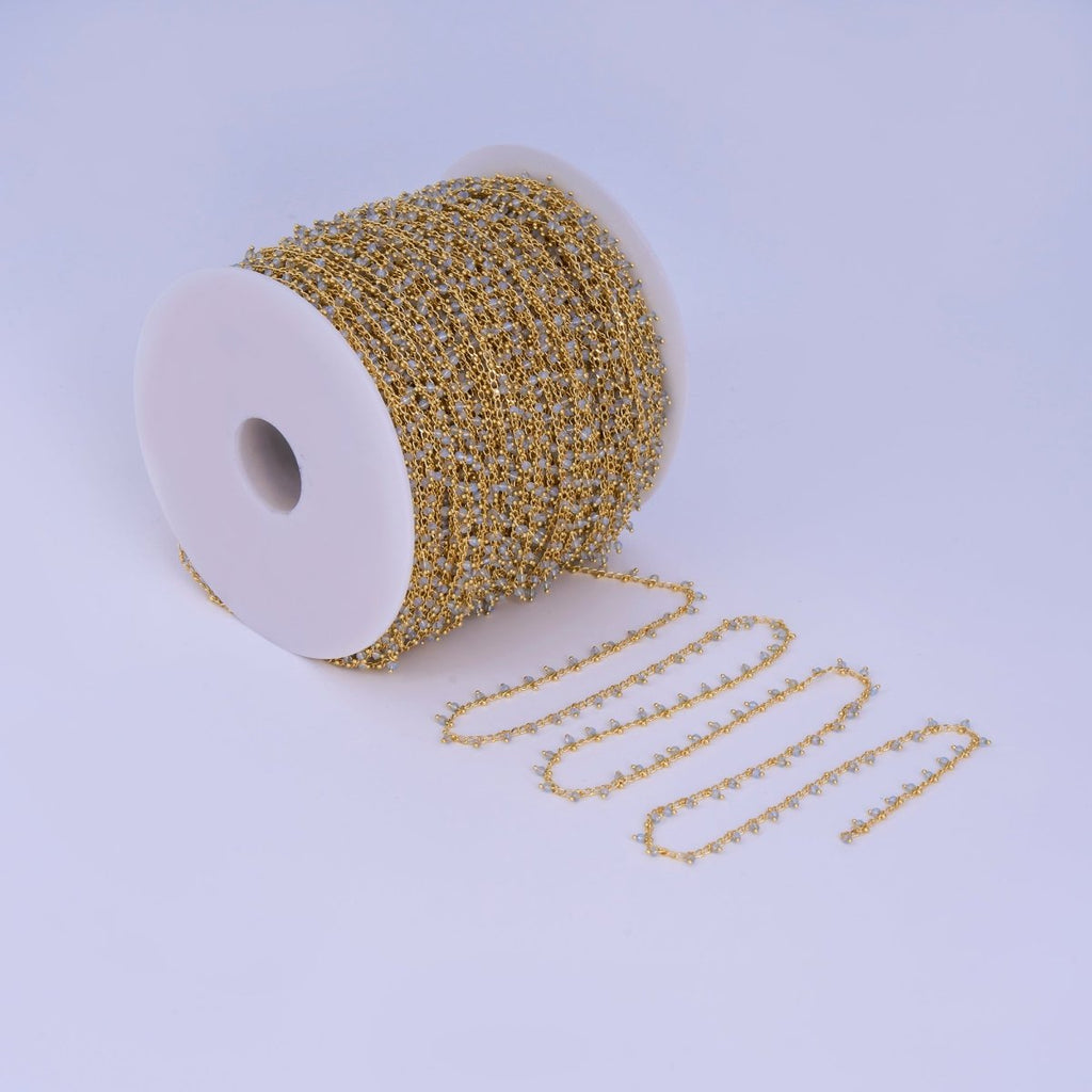 24K Gold Filled 2mm Clear Multifaceted Crystal Drop Unfinished Chain by Yard | Roll-01666