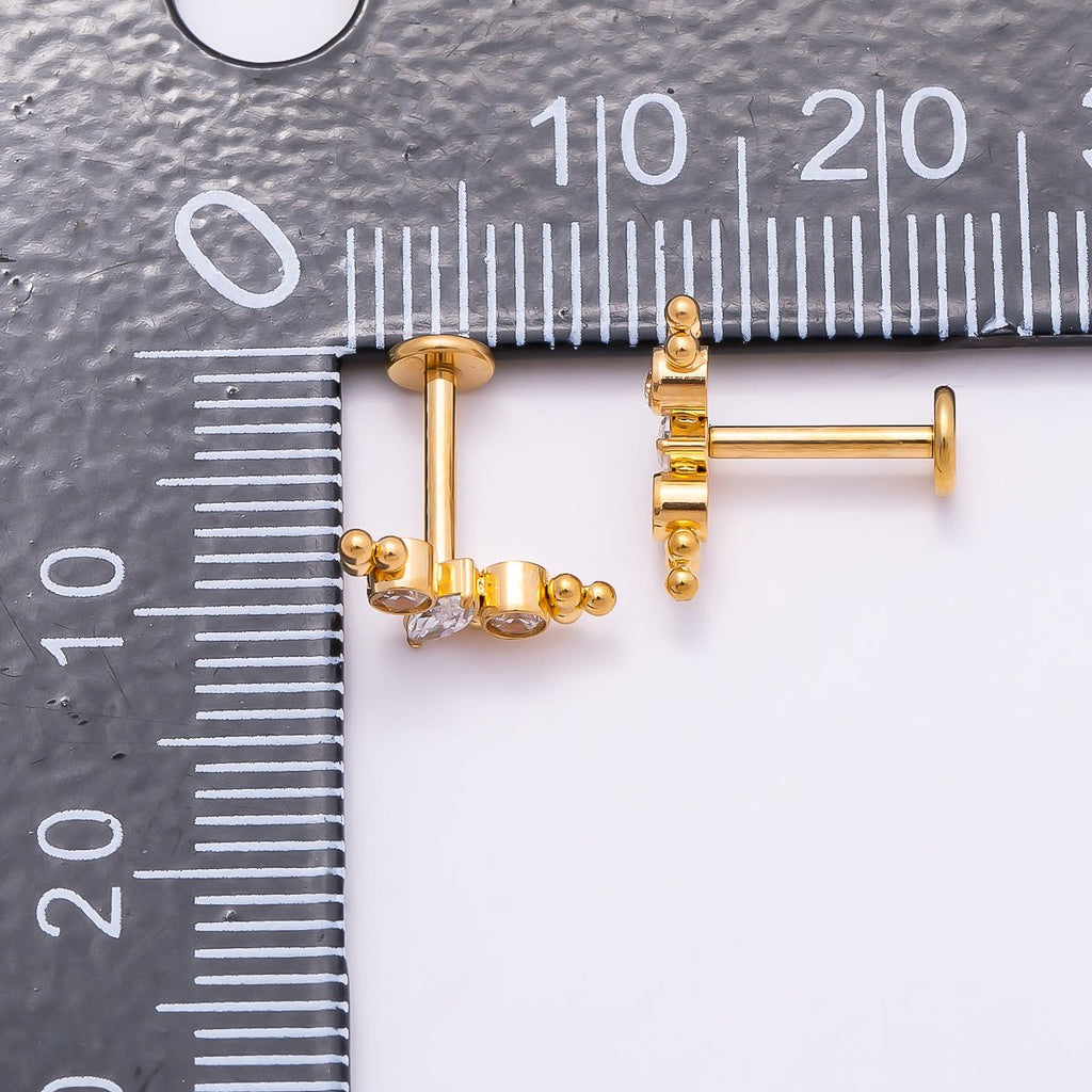 Titanium 4mm Clear CZ Marquise Round Bubble Single Cartilage Piercing Flat Back Stud in Gold & Silver | BJ-00057 BJ-00058