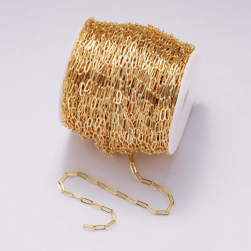 24K Gold Filled 4mm Minimalist Paperclip Unfinished Chain by Yard | Roll-01868