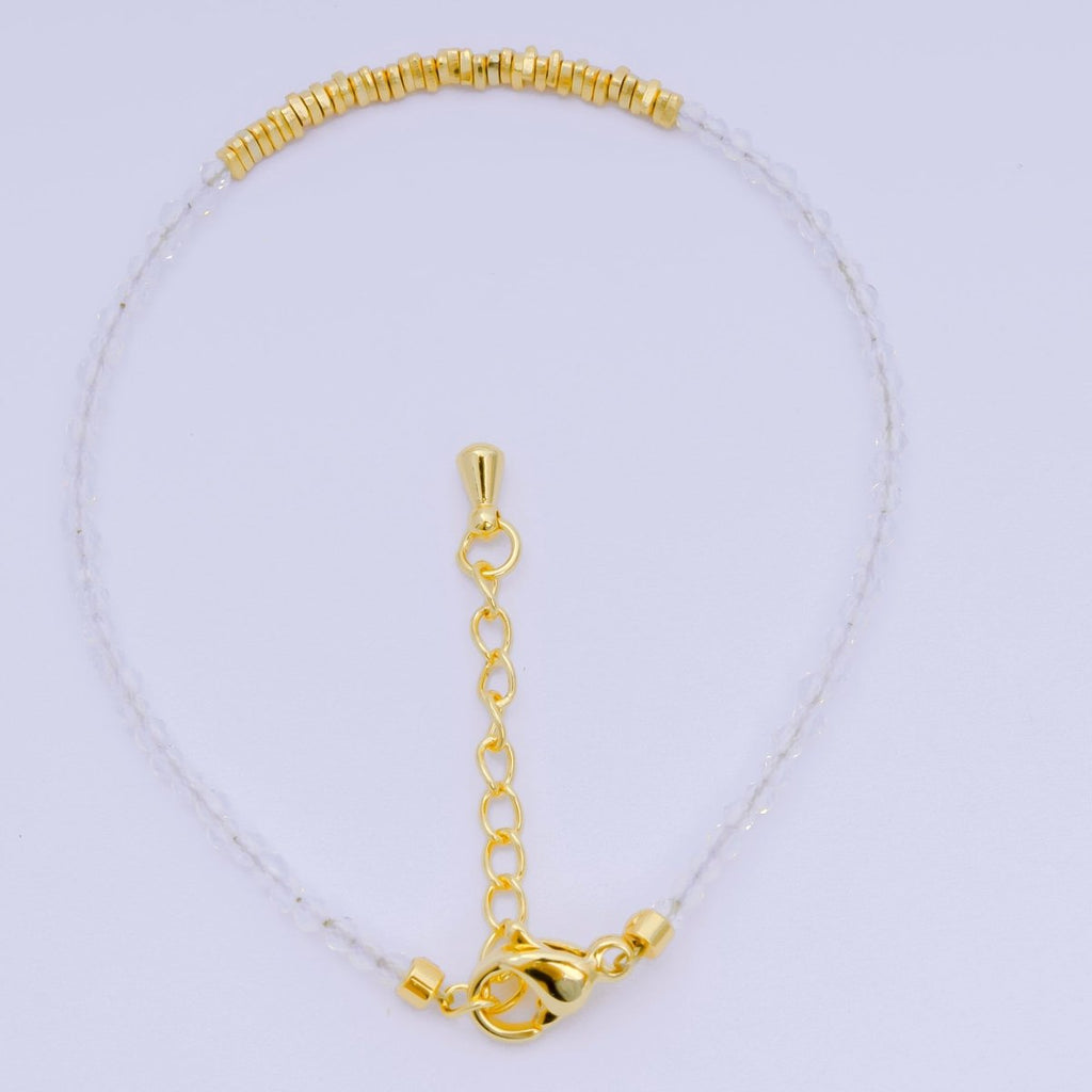 24K Gold Filled Multifaceted Bead Natural Gemstone Bead Bracelet w. Extender | WA-03672 ~ WA-03694