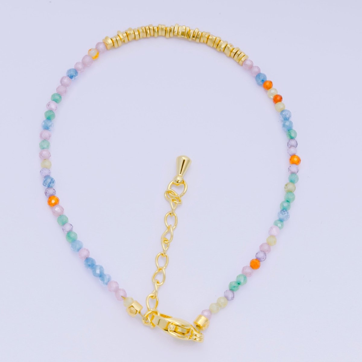 24K Gold Filled Multifaceted Bead Natural Gemstone Bead Bracelet w. Extender | WA-03672 ~ WA-03694