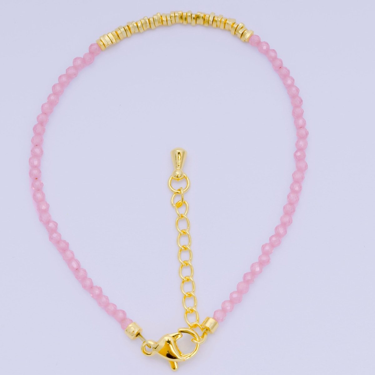 24K Gold Filled Multifaceted Bead Natural Gemstone Bead Bracelet w. Extender | WA-03672 ~ WA-03694