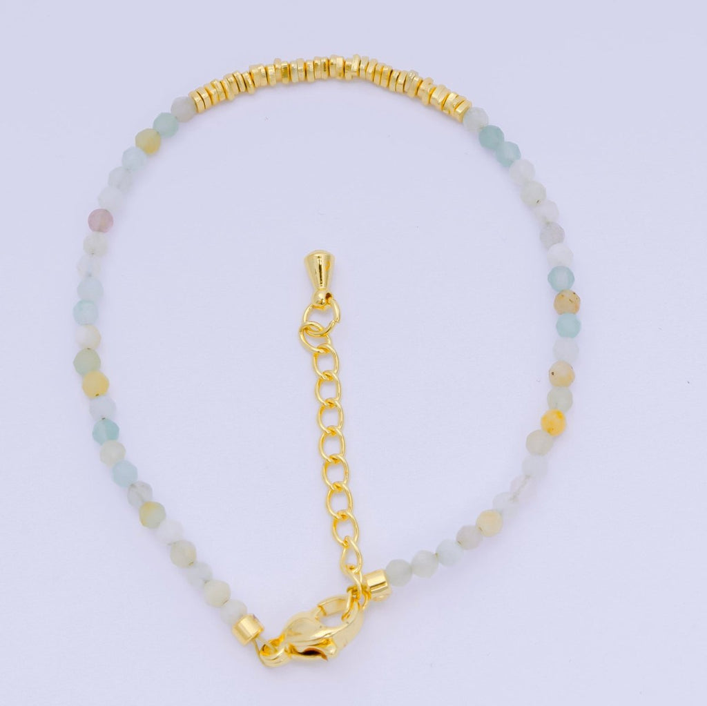 24K Gold Filled Multifaceted Bead Natural Gemstone Bead Bracelet w. Extender | WA-03672 ~ WA-03694