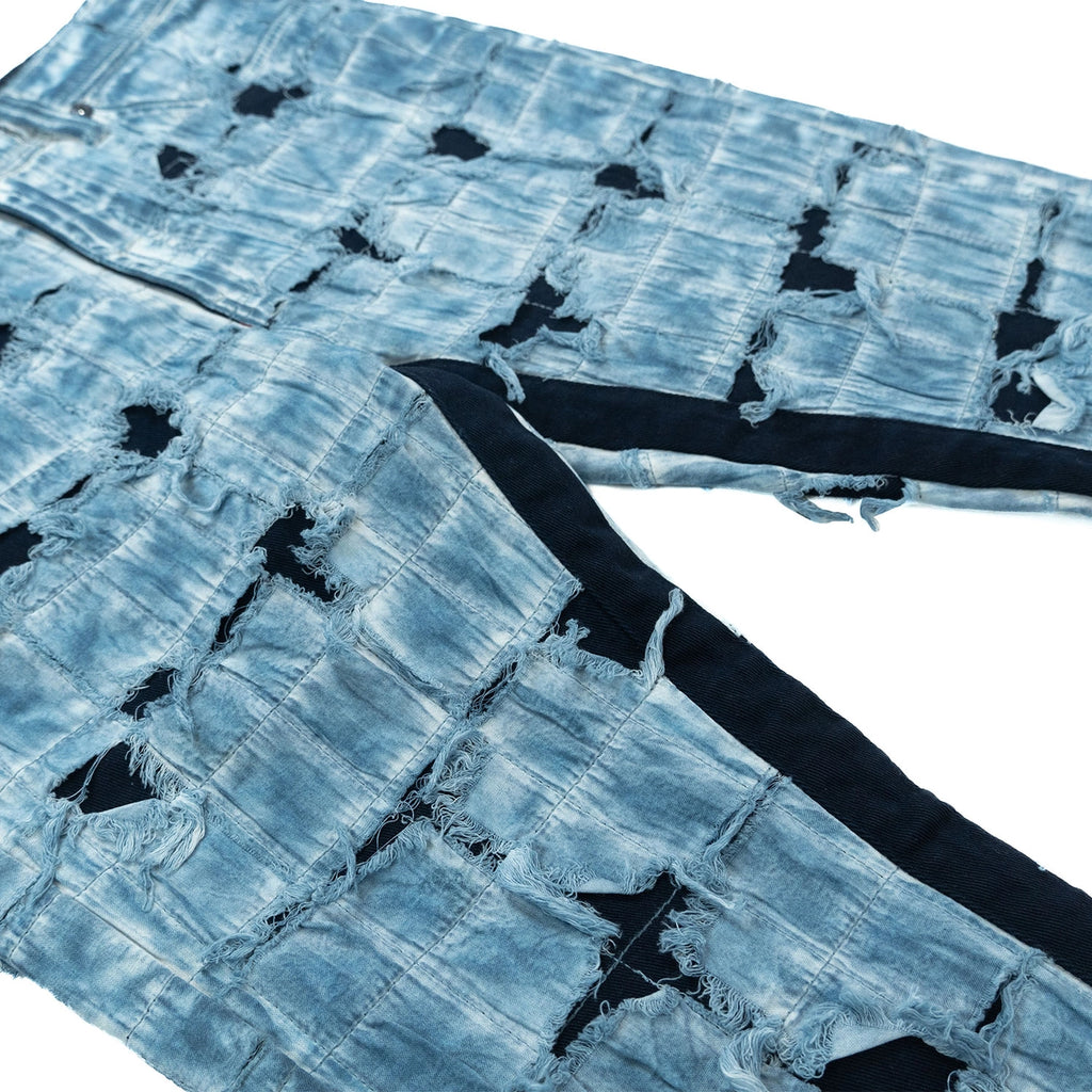 Positano Ripped Overlay Denim Set - Blue Big & Tall