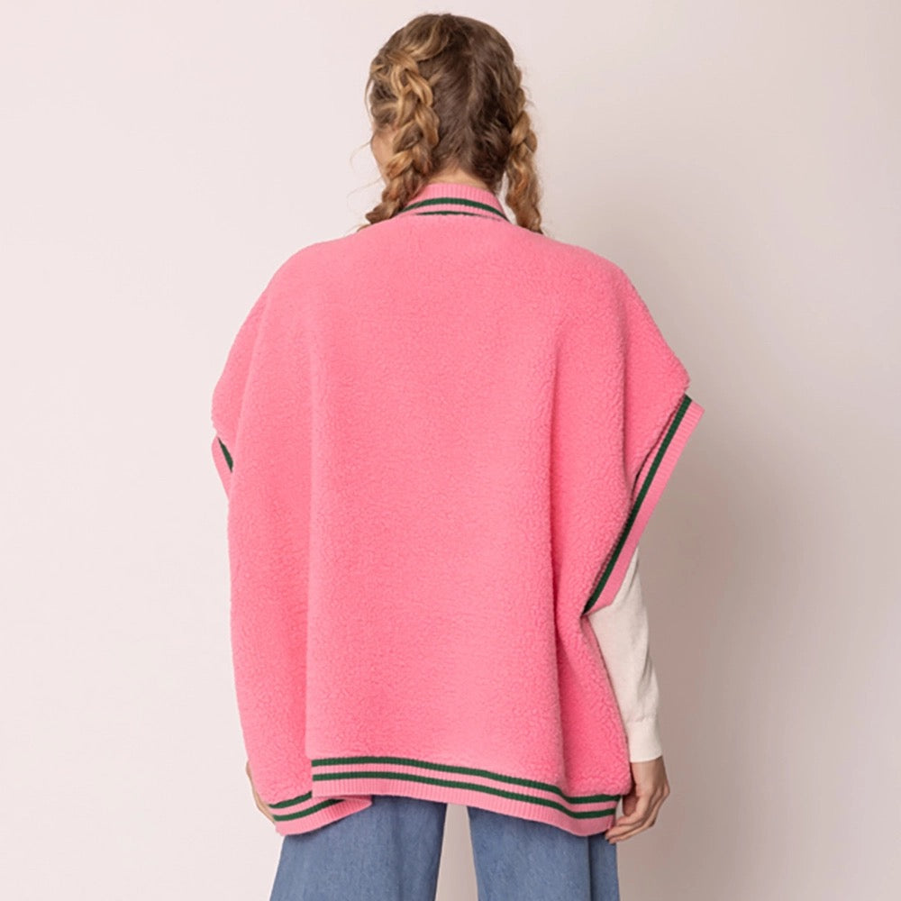 Oversized Sherpa Varsity Baseball Vest