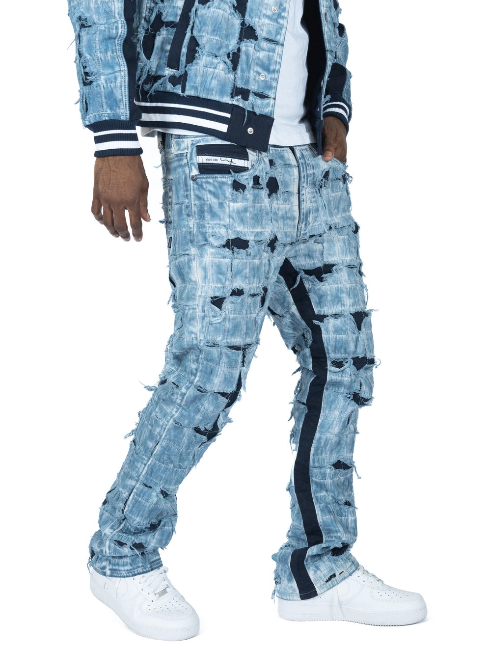 Positano Ripped Overlay Denim Jeans - Blue