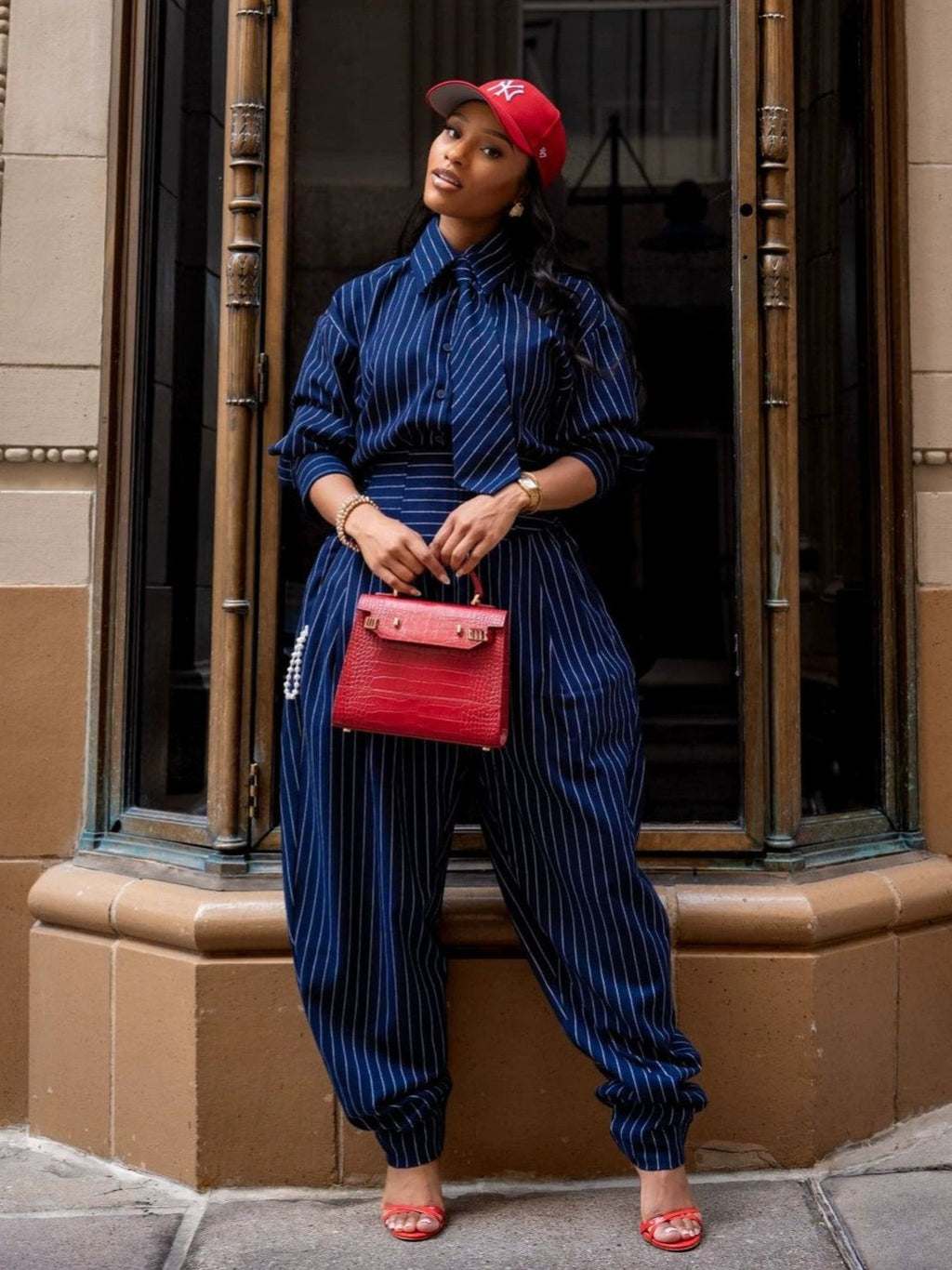 Pin Striped Tie Shirt And Pants Set