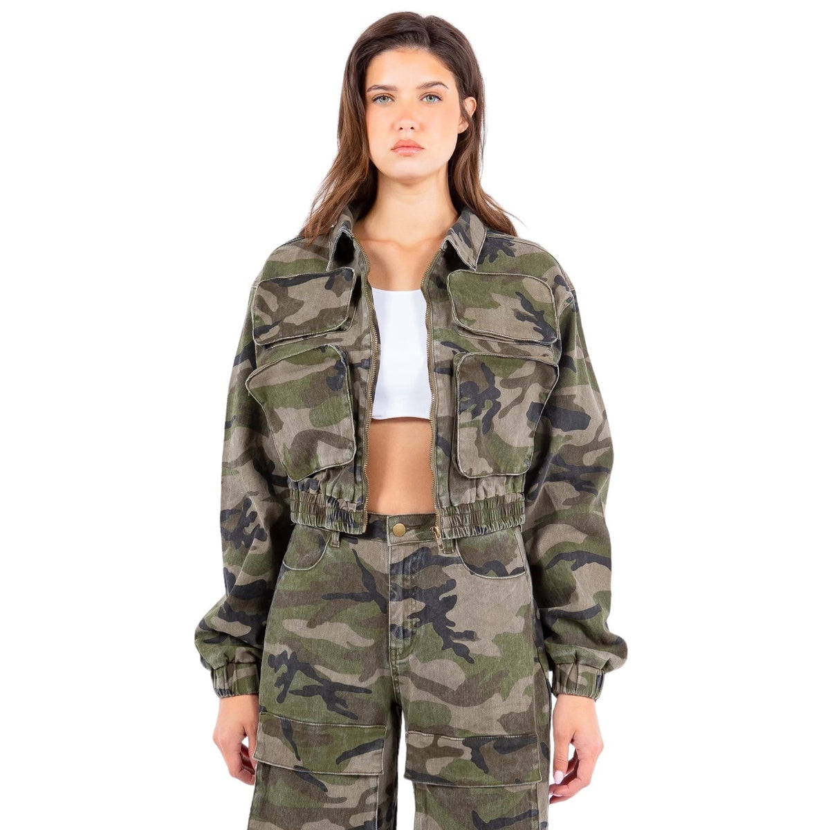 Cropped Utility Cargo Camo Jacket-{Matching Joggers Available -link in description}