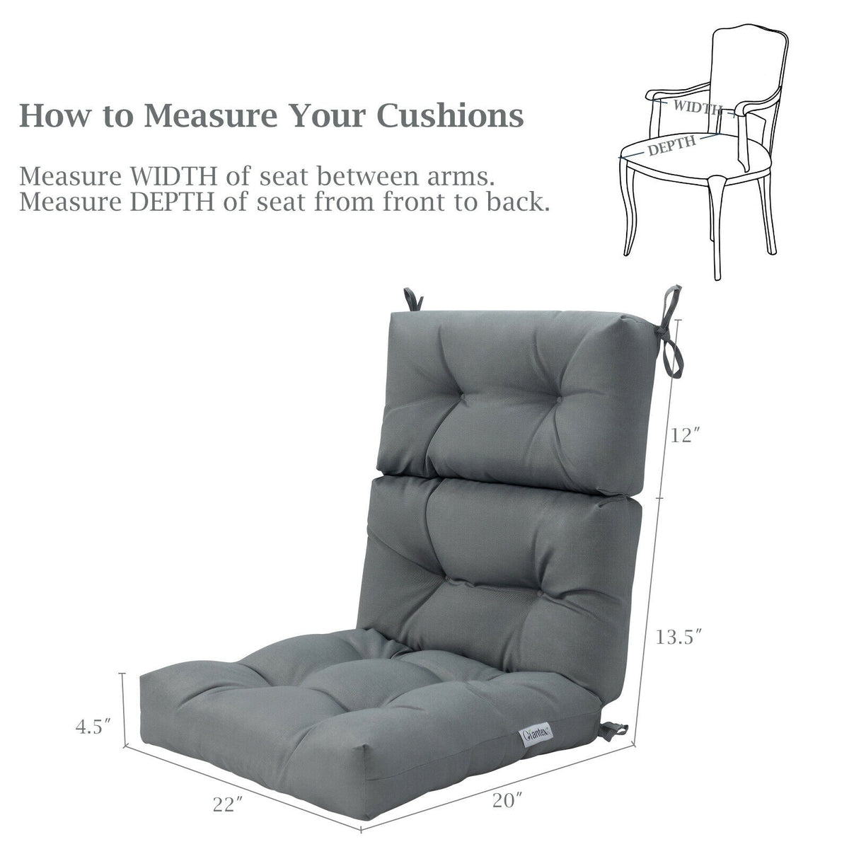 22 x 44 Inch Tufted Outdoor Patio Chair Seating Pad