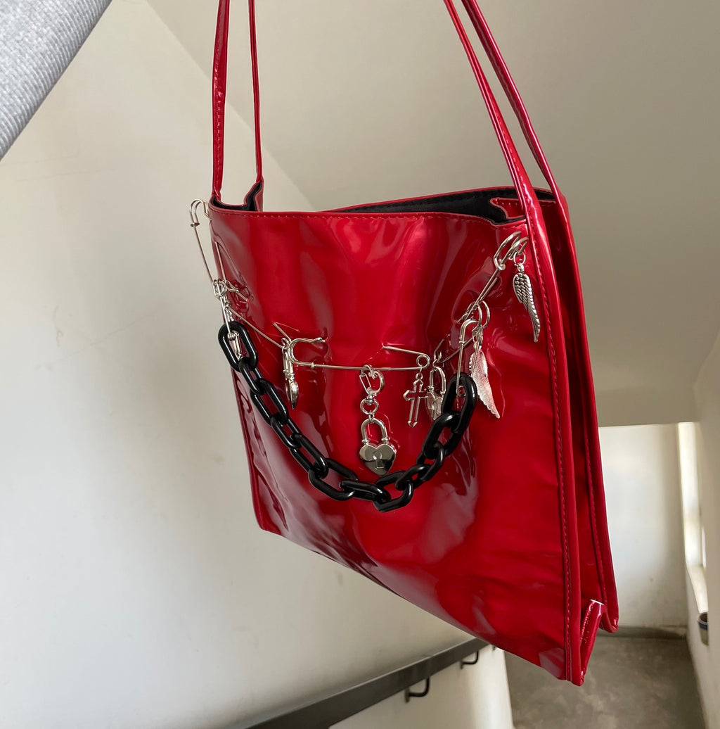 Y2K Red Patent Leather Shoulder Bag