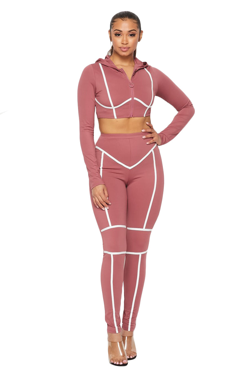2 PC Spandex Cropped Hoody Jacket Legging Suit {2 colors available}