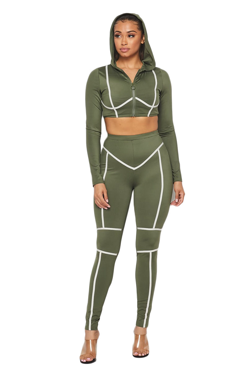 2 PC Spandex Cropped Hoody Jacket Legging Suit {2 colors available}