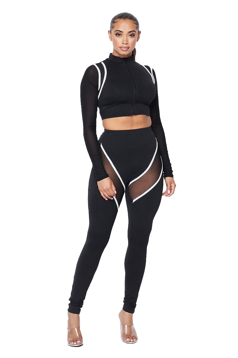 2 PC Spandex Cropped Jacket Legging Set {Sleeves are See Thru}
