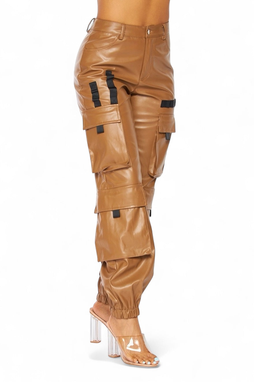 It's My Year Vegan Leather Cargo Jogger Pants