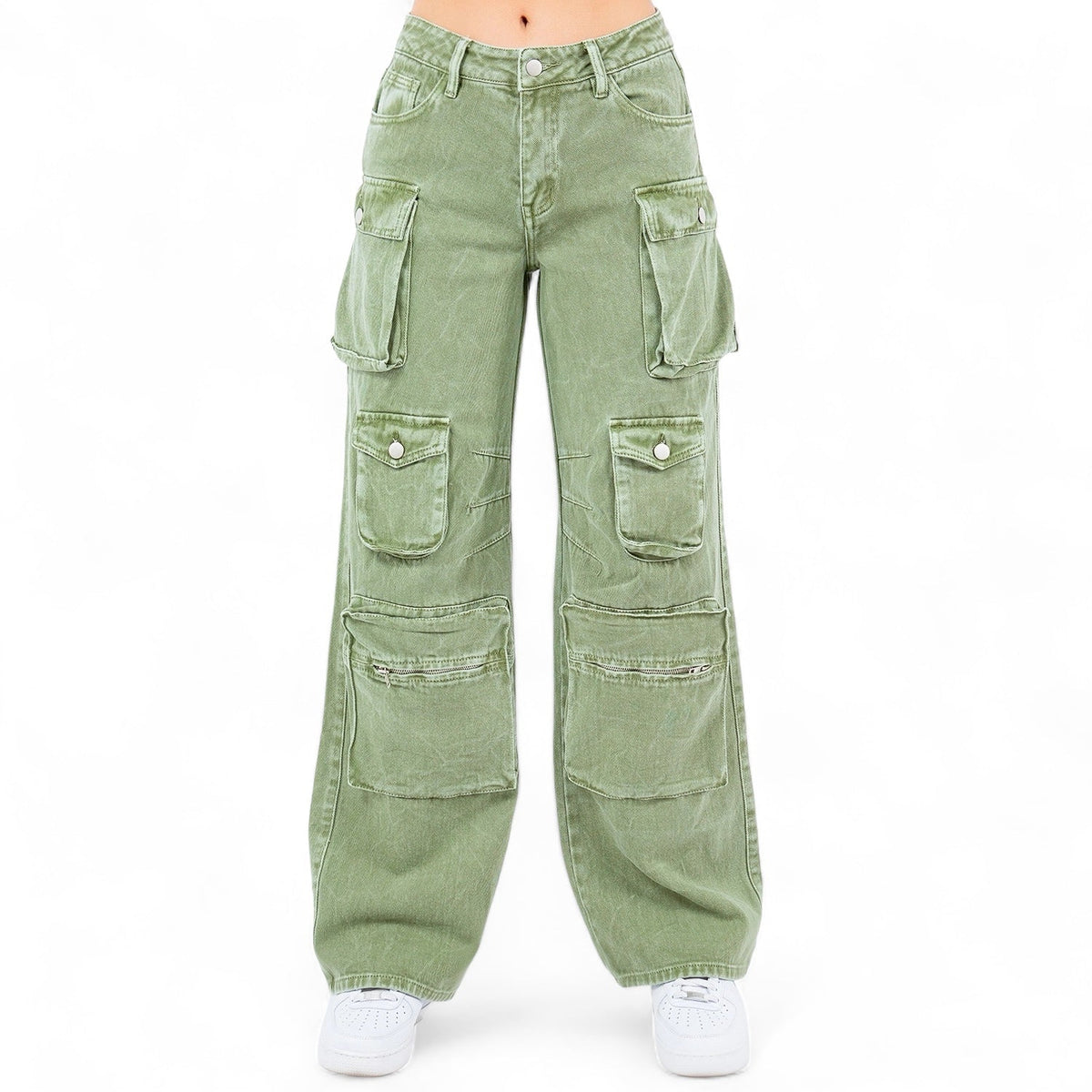 Multi Pockets Denim Wide Leg Cargo Pants-RJH30564