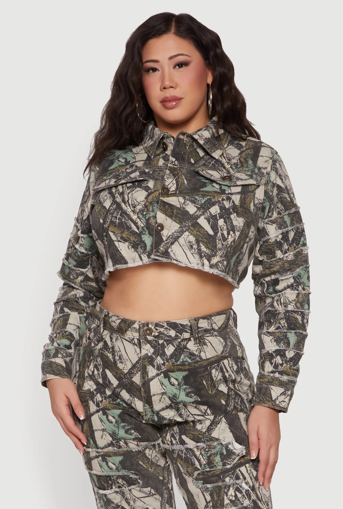 Hunter Camo Frayed Patch and Repair Jean Jacket - camouflage