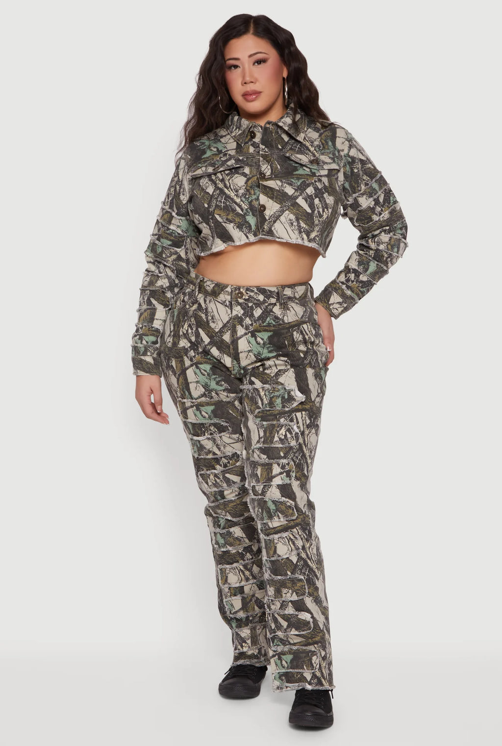 Hunter Camo Frayed Patch and Repair Jean Jacket - camouflage