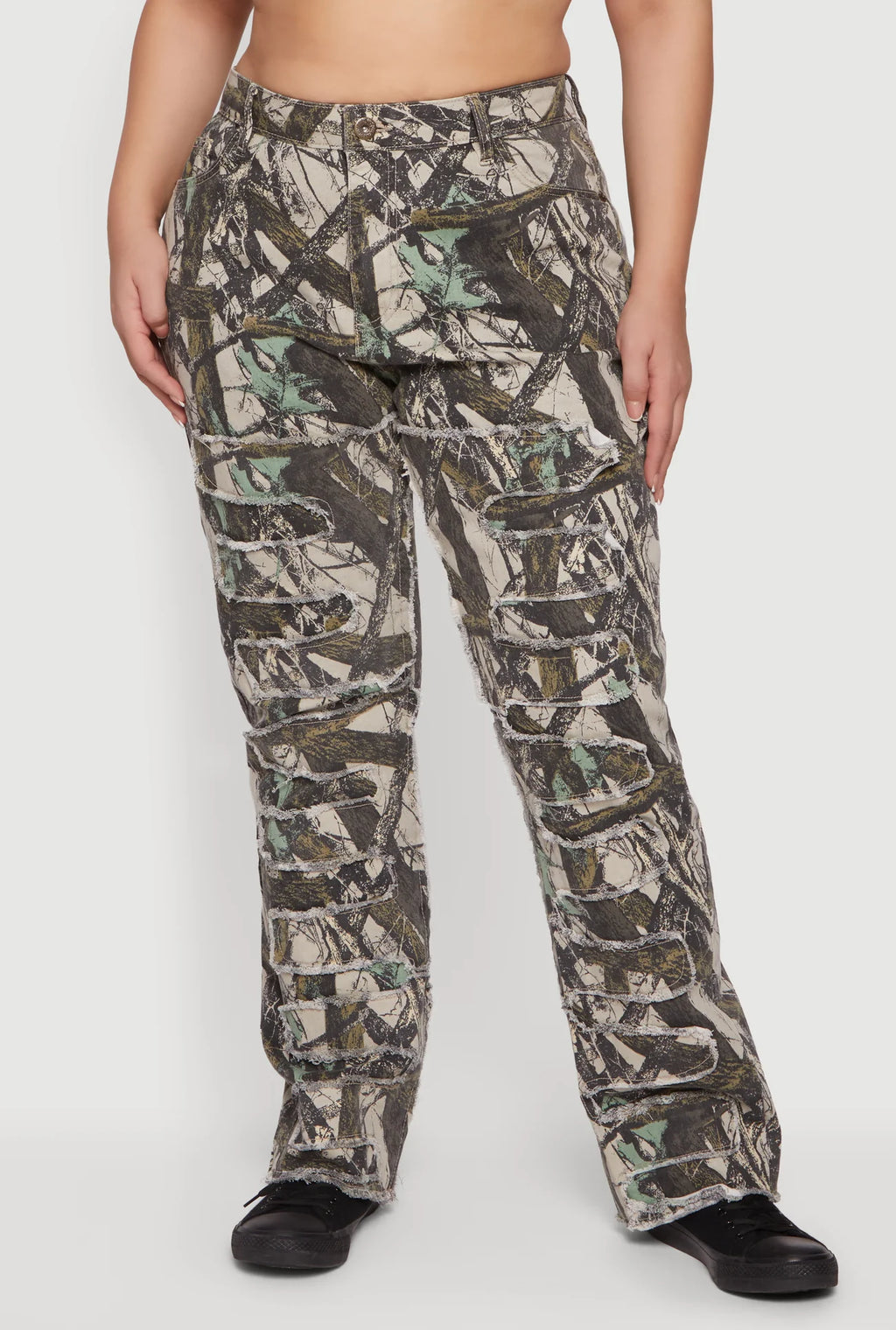 Hunter Camo Frayed Patch and Repair Jeans - Camouflage