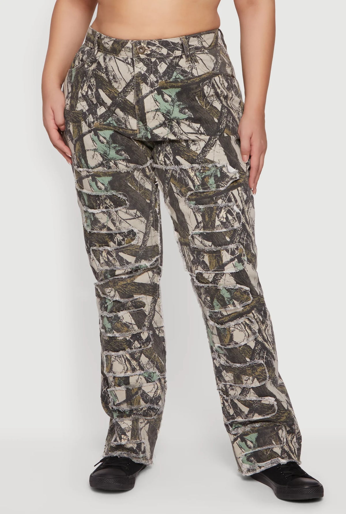 Hunter Camo Frayed Patch and Repair Jeans - Camouflage