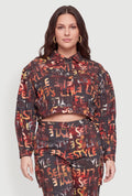 Graffiti Print Cropped Jacket - multi color
