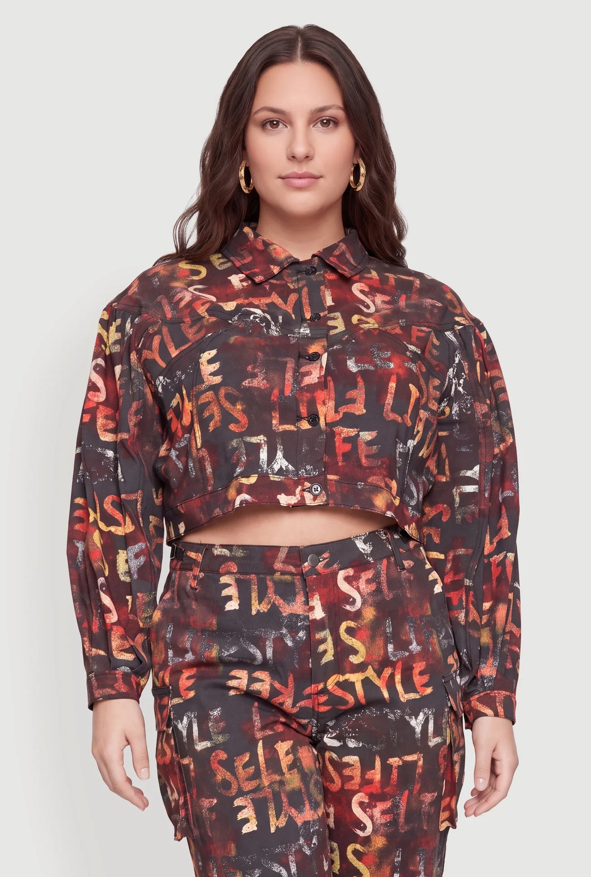 Graffiti Print Cropped Jacket - multi color