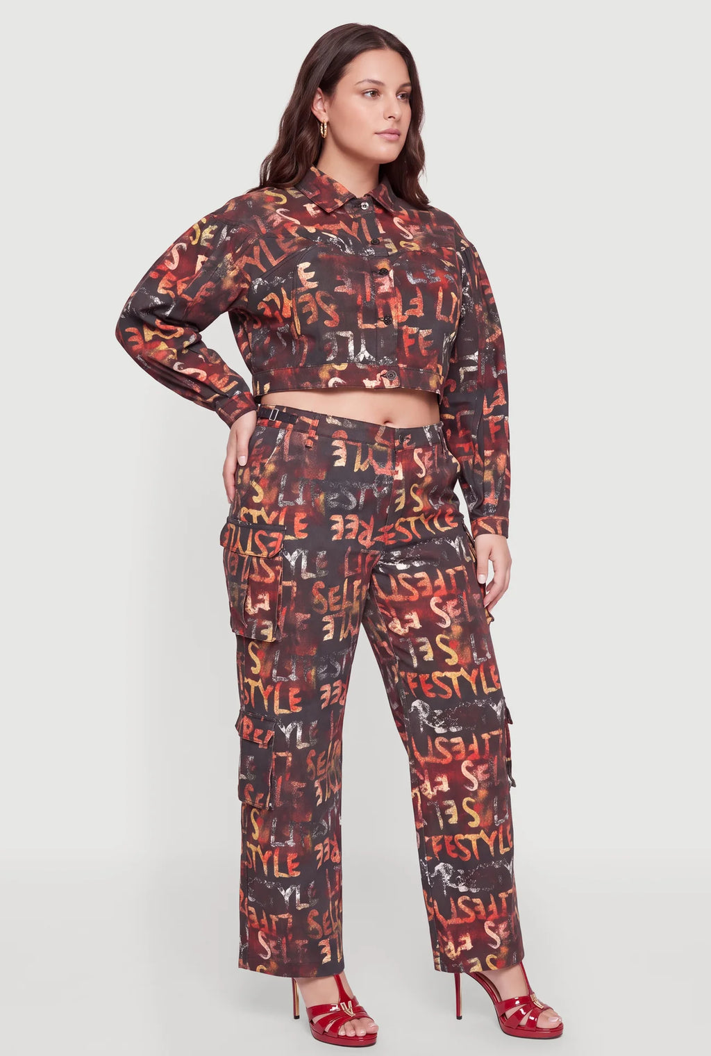 Graffiti Letter Print Multi Pocket Cargo Pants - multi color