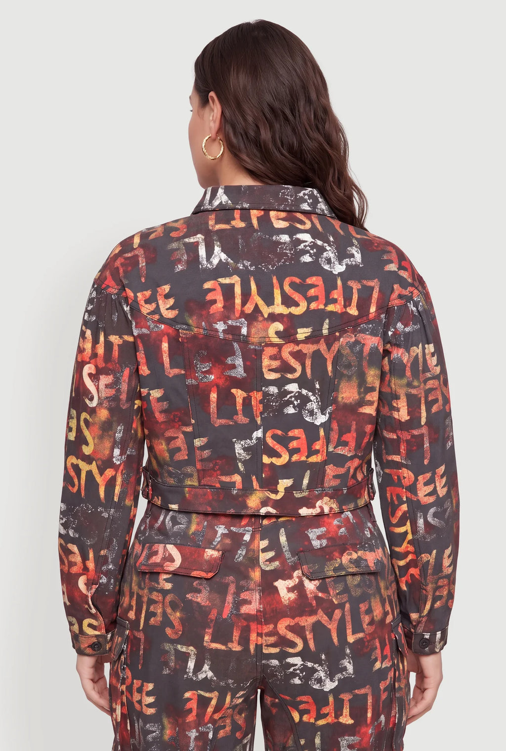 Graffiti Print Cropped Jacket - multi color