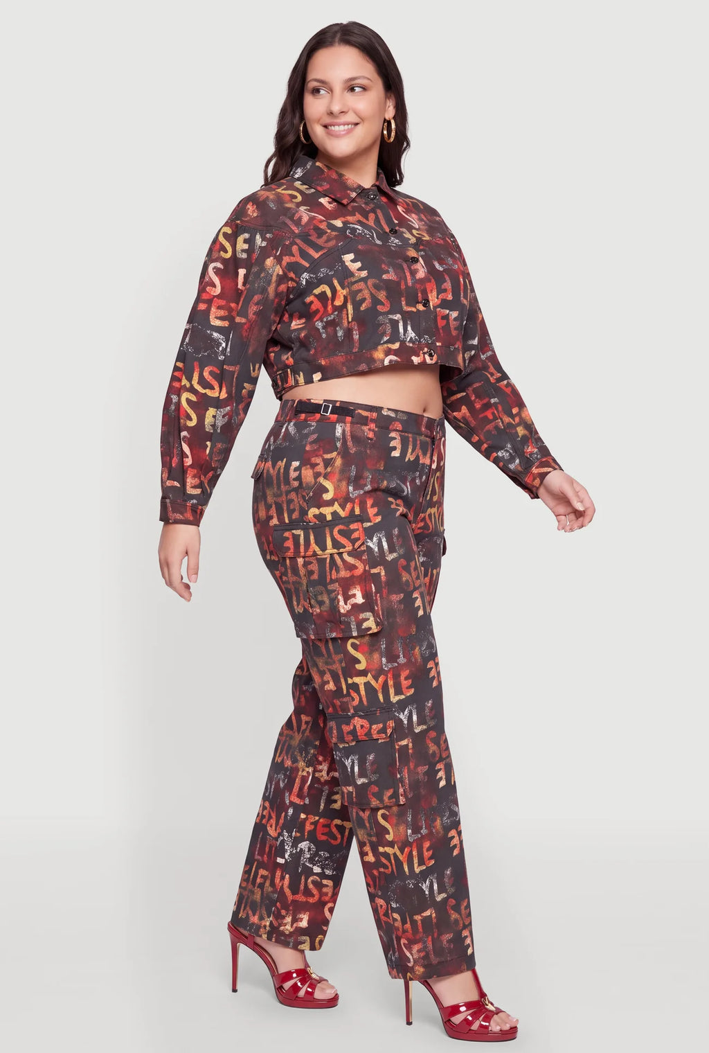 Graffiti Print Cropped Jacket - multi color