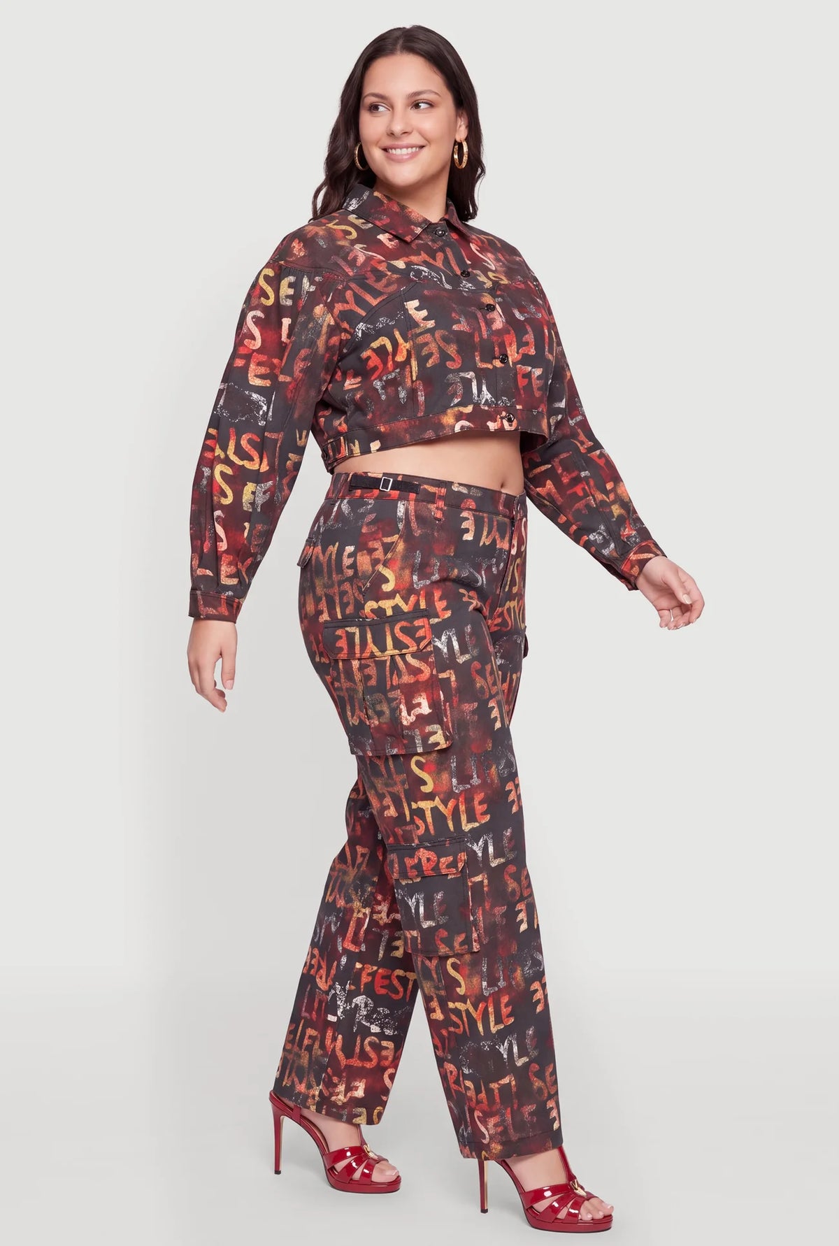 Graffiti Print Cropped Jacket - multi color