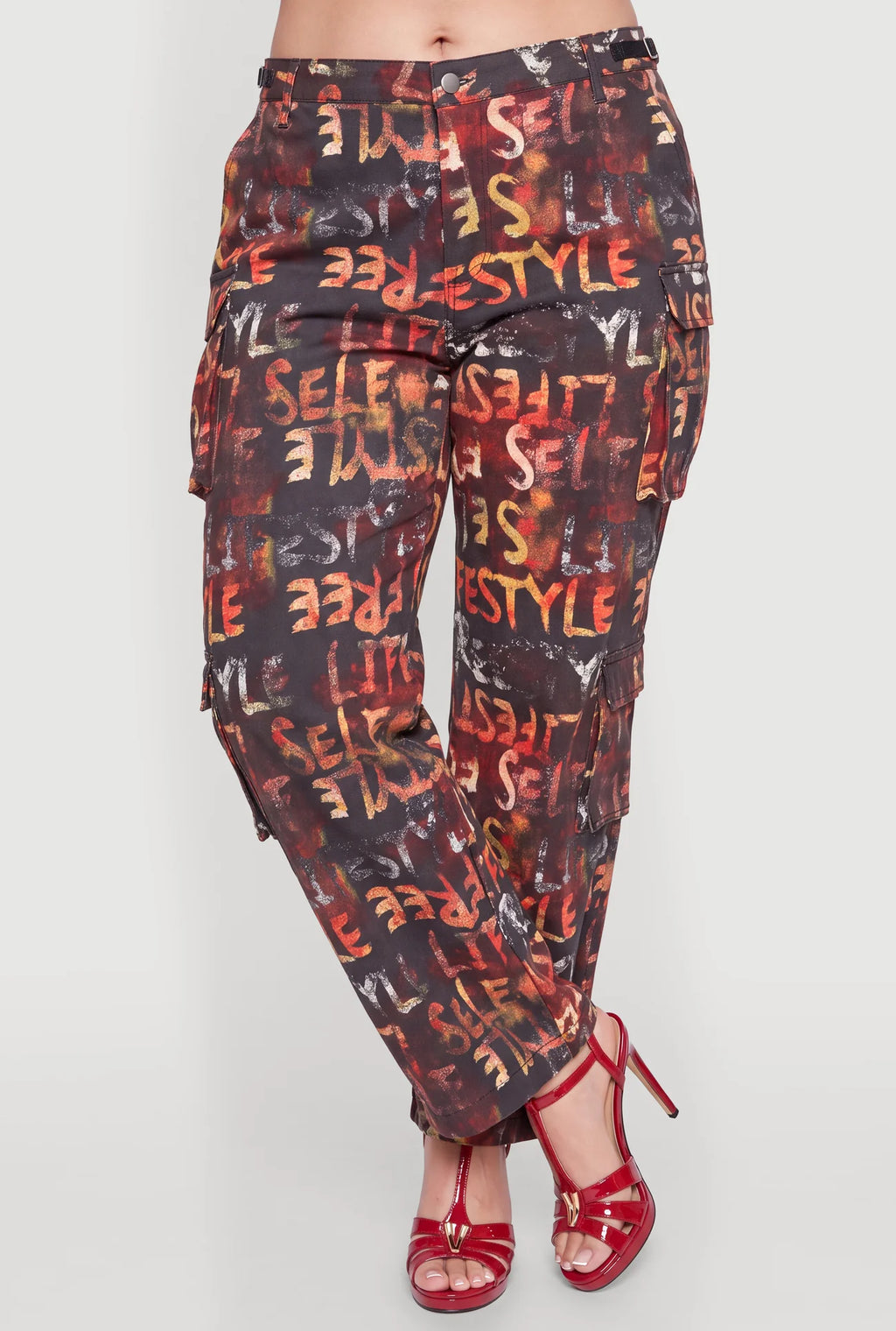 Graffiti Letter Print Multi Pocket Cargo Pants - multi color
