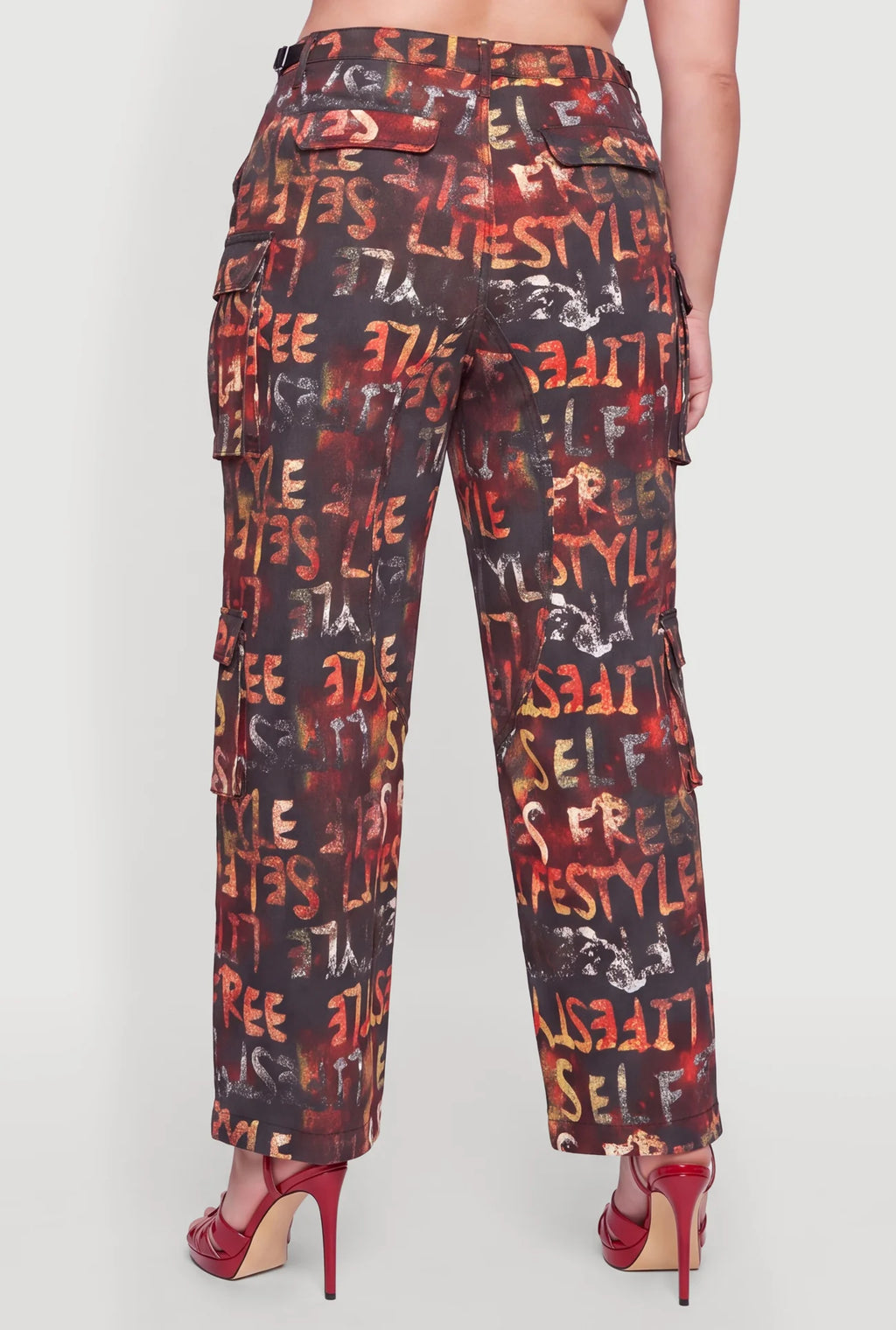 Graffiti Letter Print Multi Pocket Cargo Pants - multi color