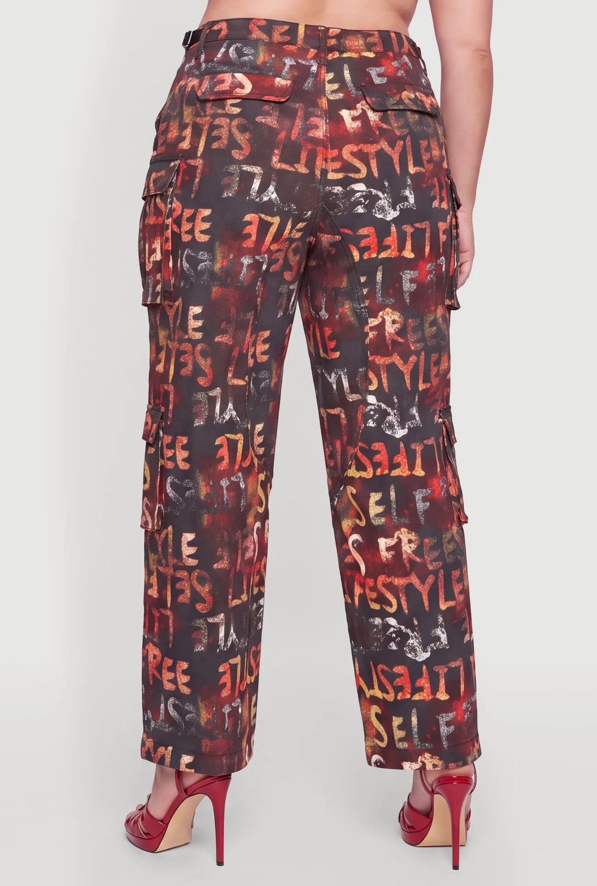 Graffiti Letter Print Multi Pocket Cargo Pants - multi color