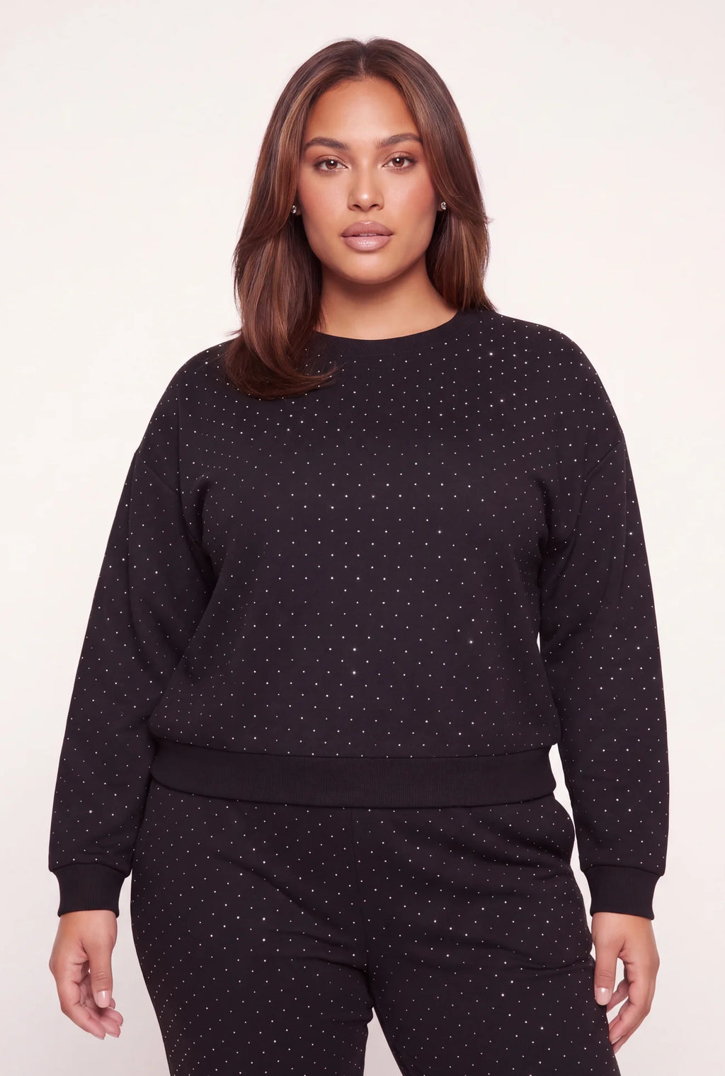 Rhinestone Detail Pullover Sweatshirt - Black