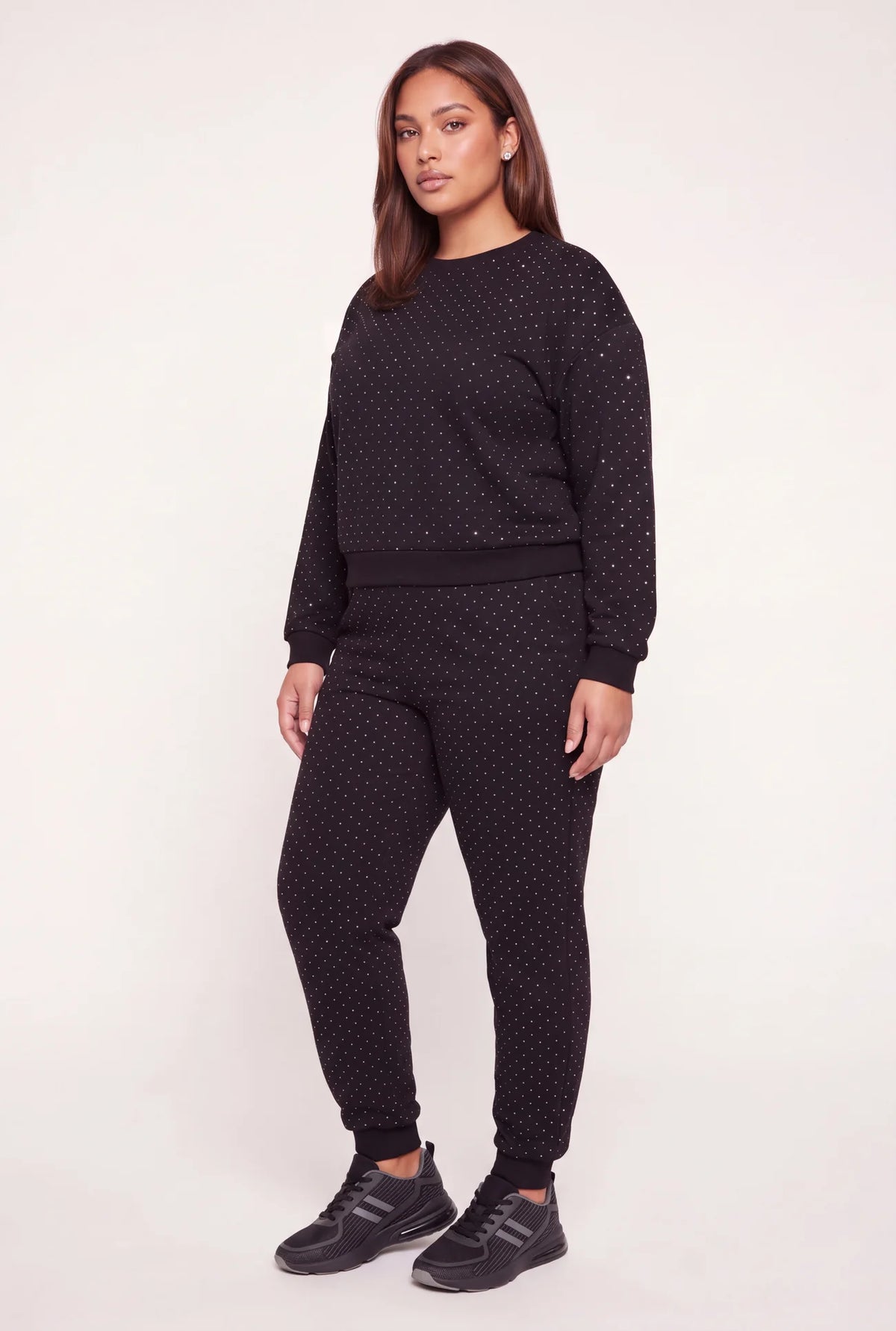 Rhinestone Detail Pullover Sweatshirt - Black