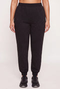 High Waisted Fleece Joggers with Rhinestones - Black