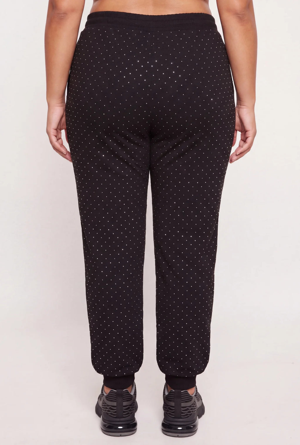 High Waisted Fleece Joggers with Rhinestones - Black