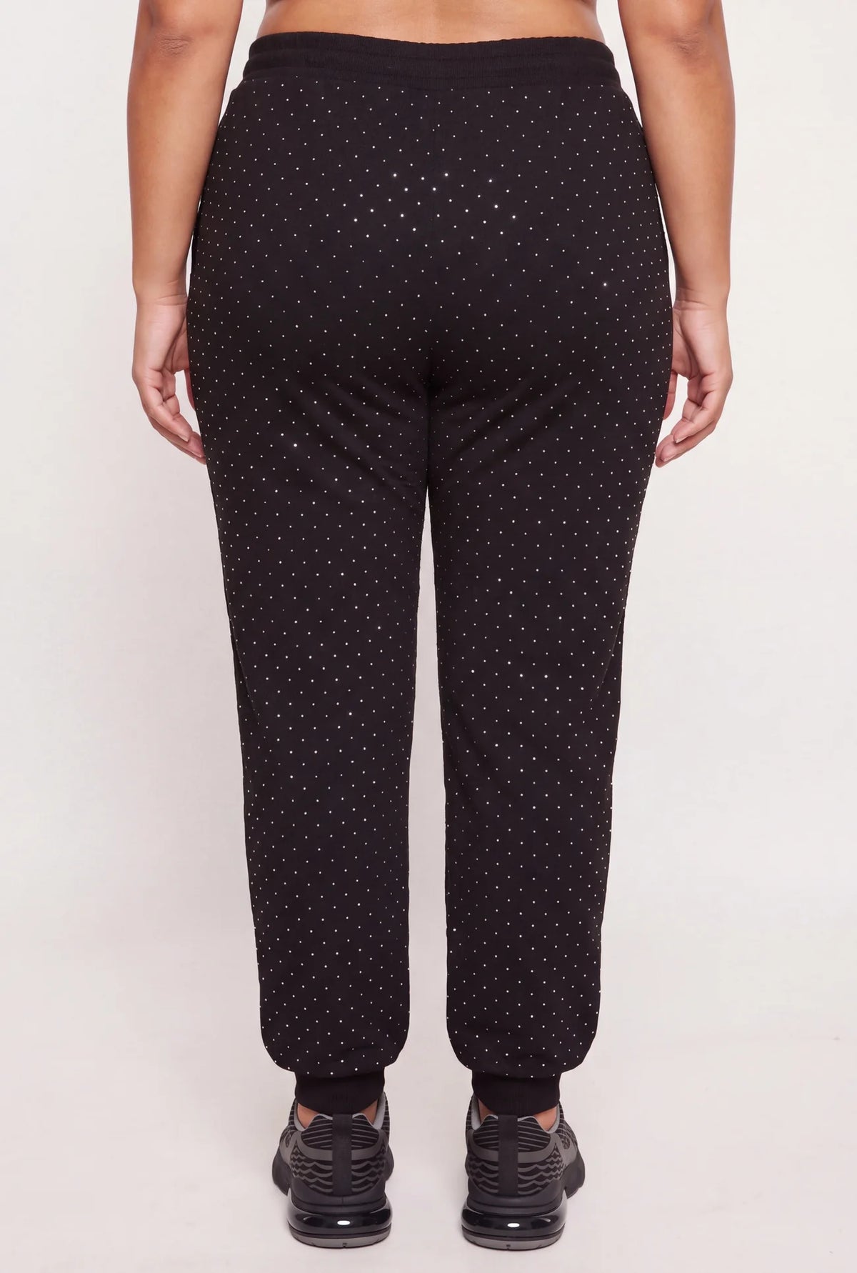 High Waisted Fleece Joggers with Rhinestones - Black