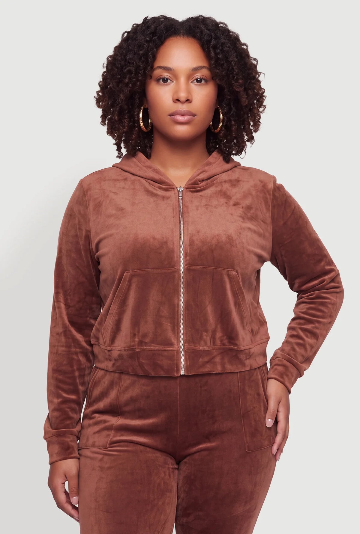 Velour Zip Front Hoodie