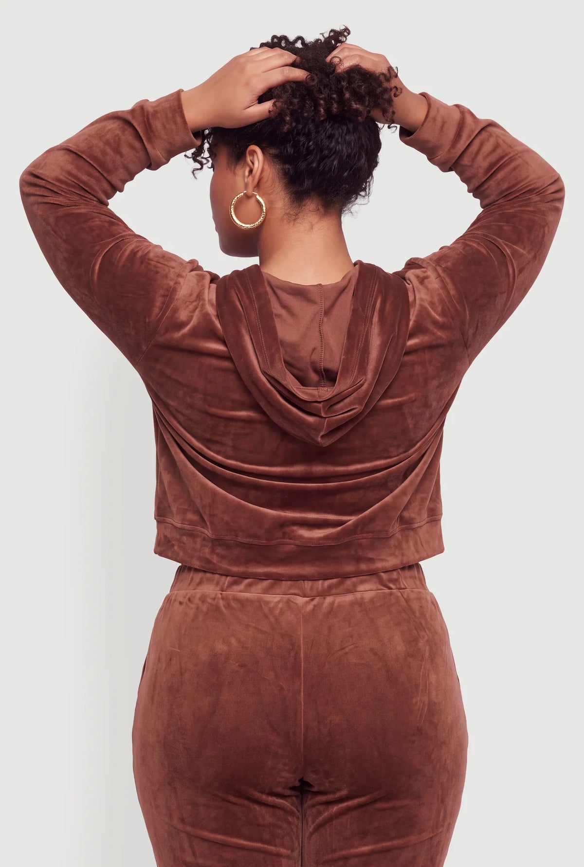 Velour Zip Front Hoodie
