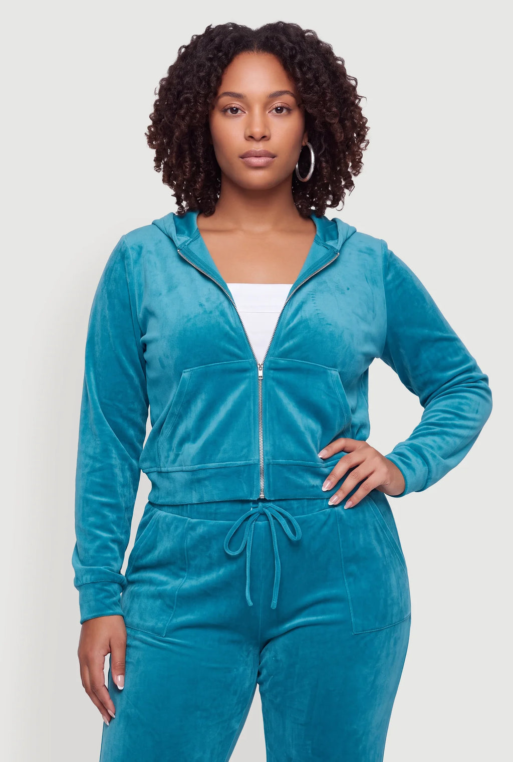 Velour Zip Front Hoodie