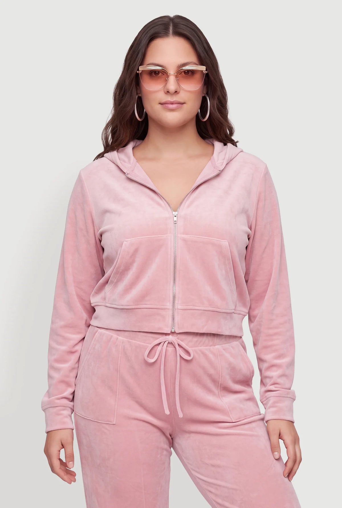 Velour Zip Front Hoodie