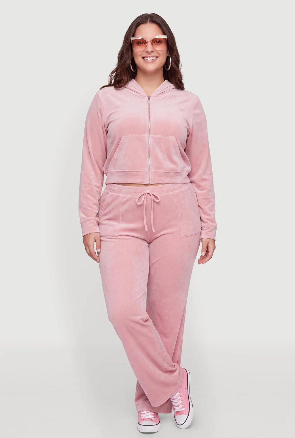 Velour Zip Front Hoodie