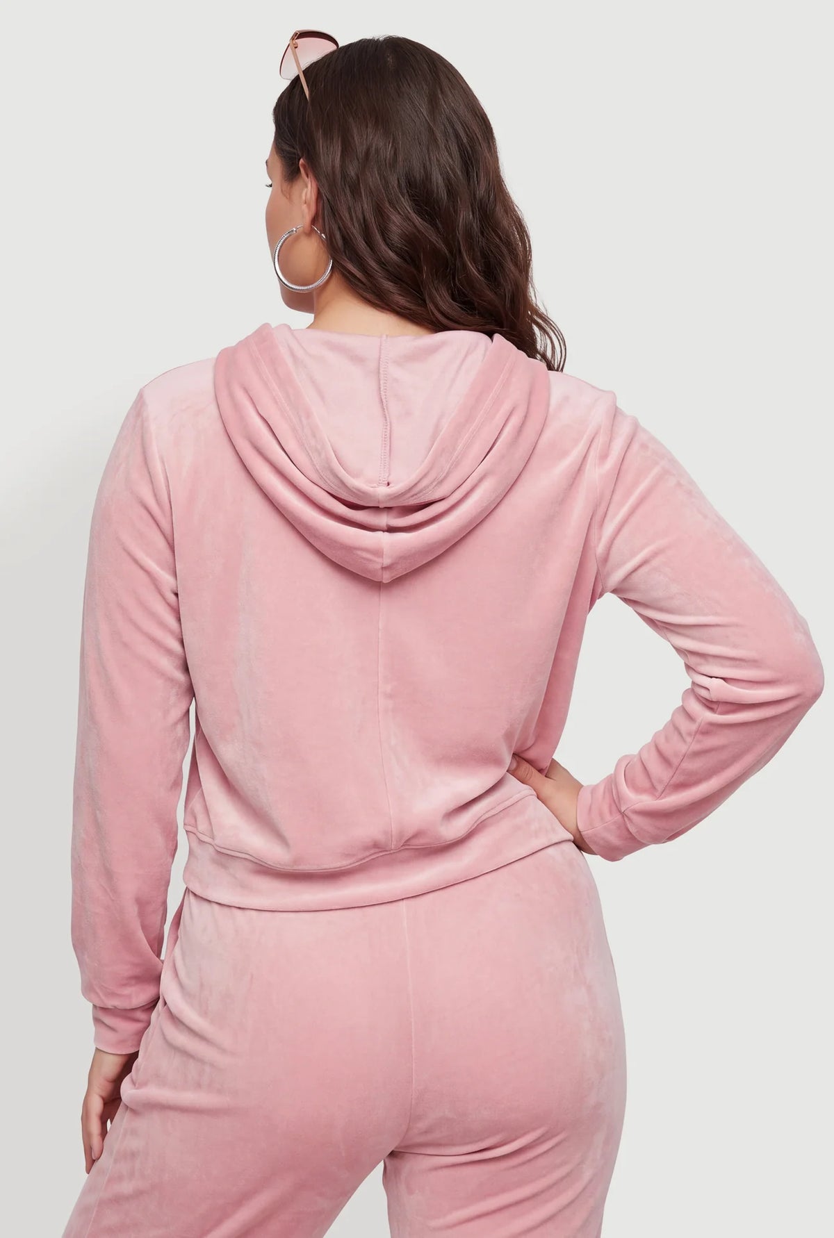 Velour Zip Front Hoodie
