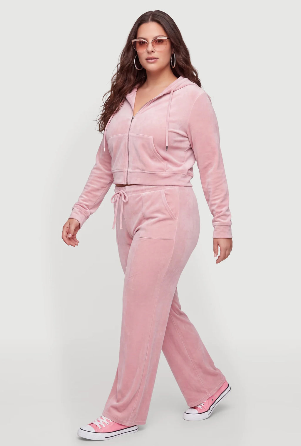 Velour Faux Drawstring High Waisted Sweatpants