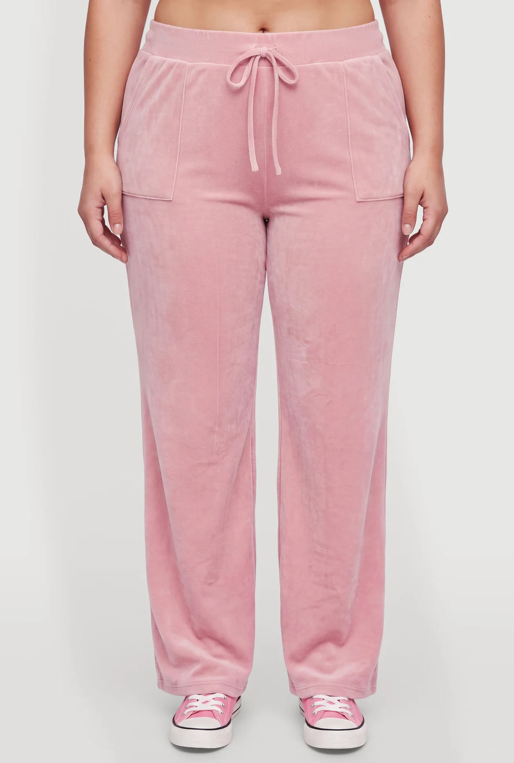Velour Faux Drawstring High Waisted Sweatpants
